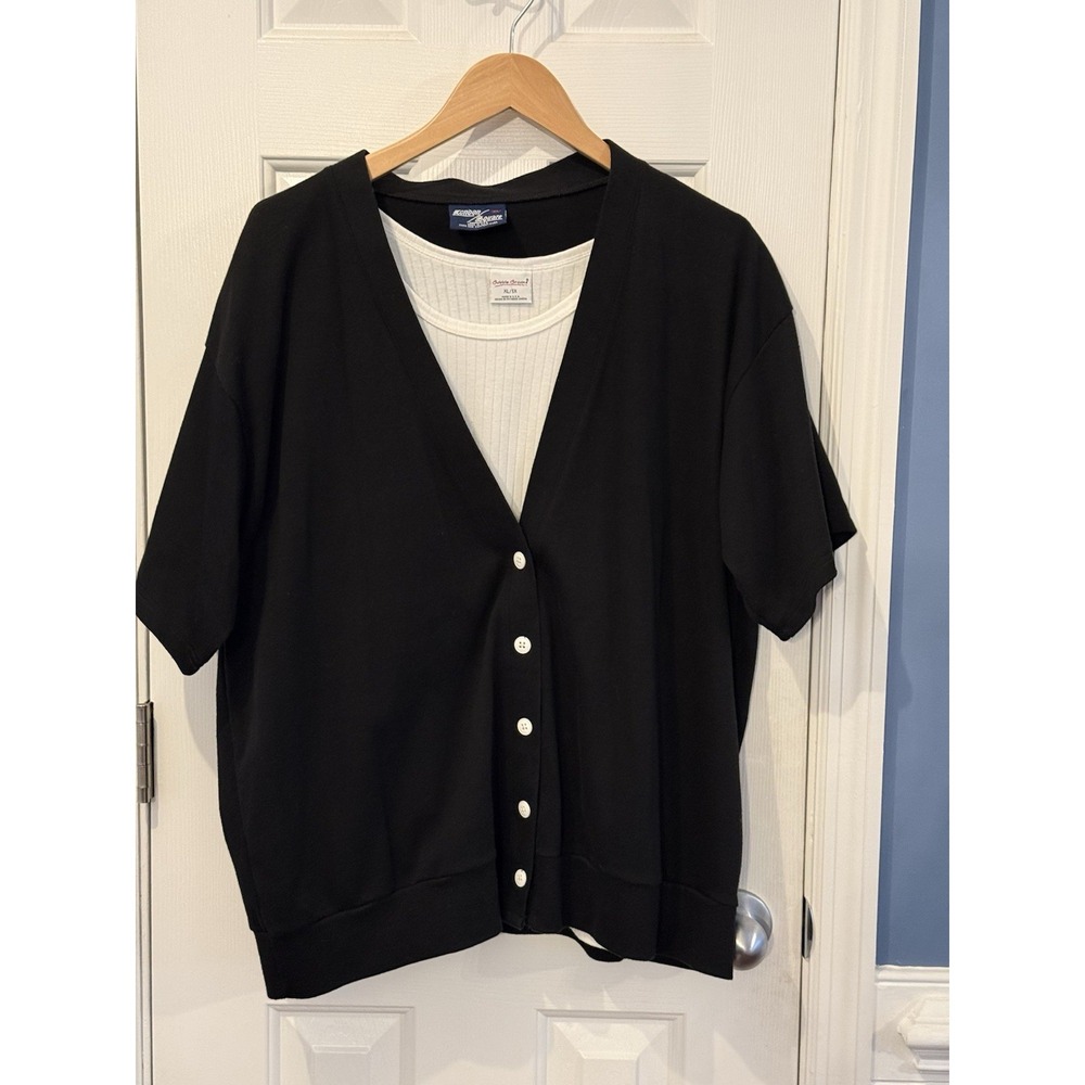 Vintage London Square Black Cardigan Size XL & BB White Tank Top USA 100% Cotton